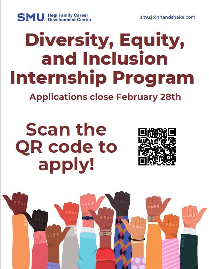 The image is the flyer for the Diversity, Equity, and Inclusion Internship Program with the deadline and QR Code you can scan to apply.