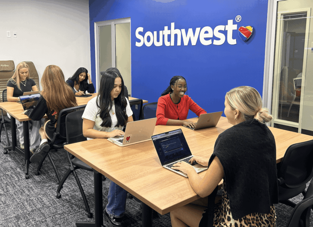 SMU CCPA students inside the student lobby in Umphrey Lee Center